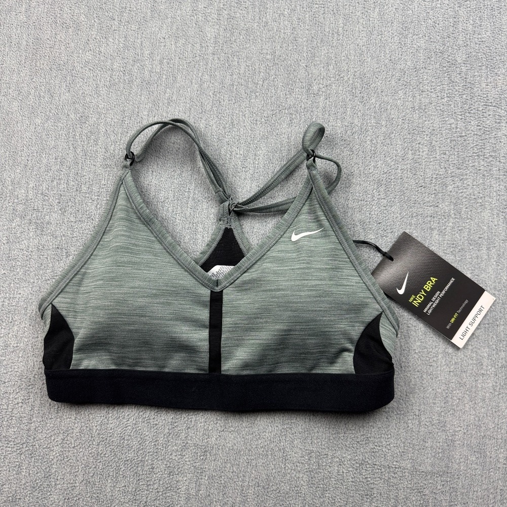 Nike Sports Bra Womens XS Gray Indy Padded V-Neck Training Lightweight Gym NWT